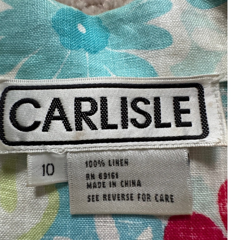 Carlisle 100% Linen Floral Blouse Relaxed Top Size 10 Coastal Cottagecore Preppy - Picture 4 of 9